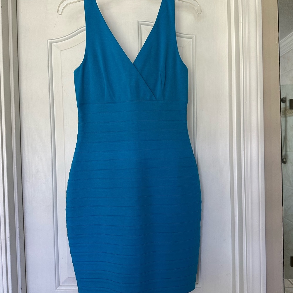 Express Blue Sleeveless bandage mini Dress